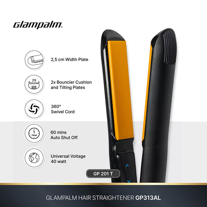 Glampalm Catokan Pelurus Rambut Hair Straightener Touch 2.5 Cm - GP201 T